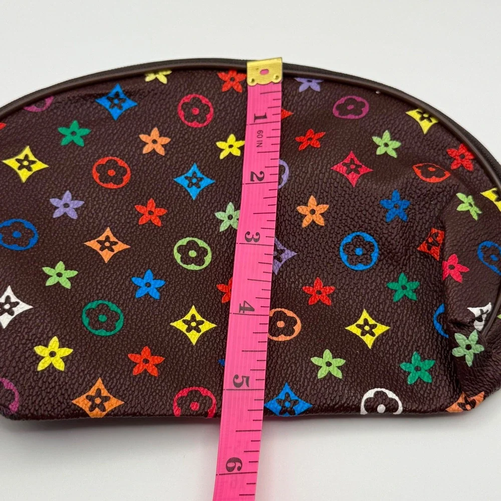 Brown Multicolor Monogram Cosmetic‎ Bag Makeup Pouch Zipper Closure